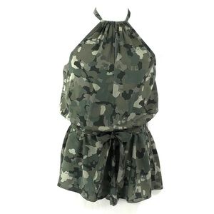 GUESS Halter Camo Shorts Romper Green Rayon L29